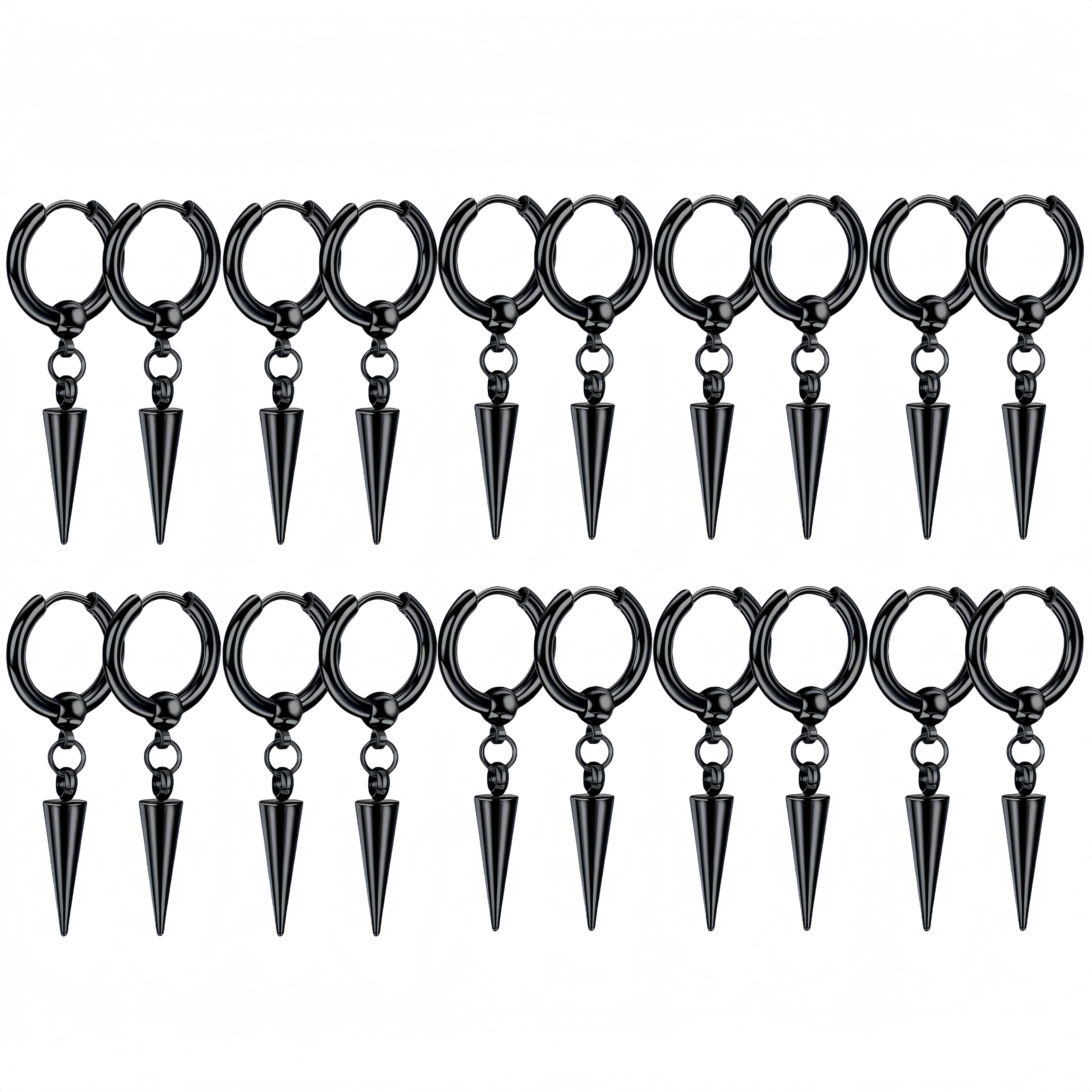 

20PCS Stainless Steel Black Woman's Pendant Hanging Earrings for Man Gift Punk Vintage Dangle Drop Piercing Ear Jewelry Decor