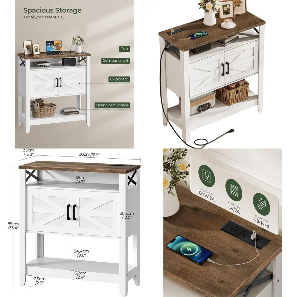 

Современный пристенный столик для прихожей с розеткой, тумбой и открытыми полками, подходит для прихожей, кухни, белый и ореховый цвет.