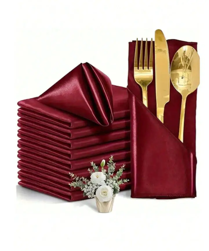 2pcs/6pcs Burgundy Satin Dinner Napkins Handkerchief Party Wedding Decoration Silk Napkin Cloth Table Napkins Placemats Hotel B