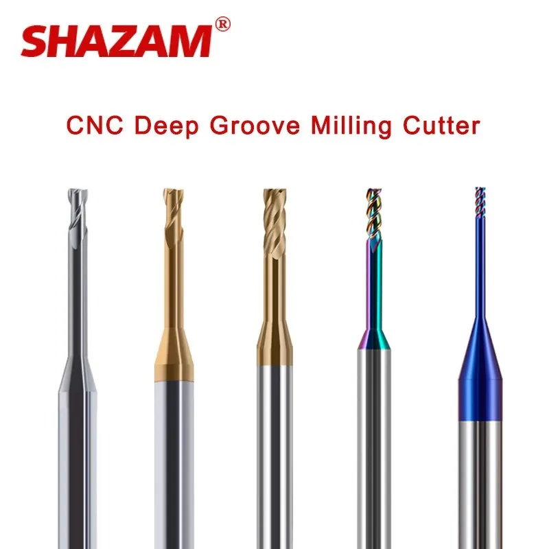 SHAZAM HRC55/60/65  2/3/4-Flutes Tungsten Steel Carbide Nano Coating Flat Bottom Deep Groove CNC Mechanical Milling Cutter Tools