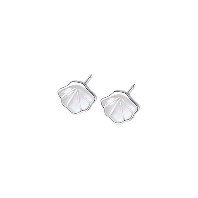 CIAXY Silver Color Geometric White Mother of Pearl Earring for Women Simple Studs Earrings Korean Fashion  Jewelry