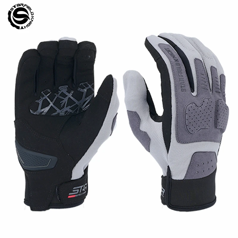 SFK Grey Motorcycle Riding Gloves Summer Breathable Cushioning Joint Protection Non-slip Wear-resistant Full Finger Equipment