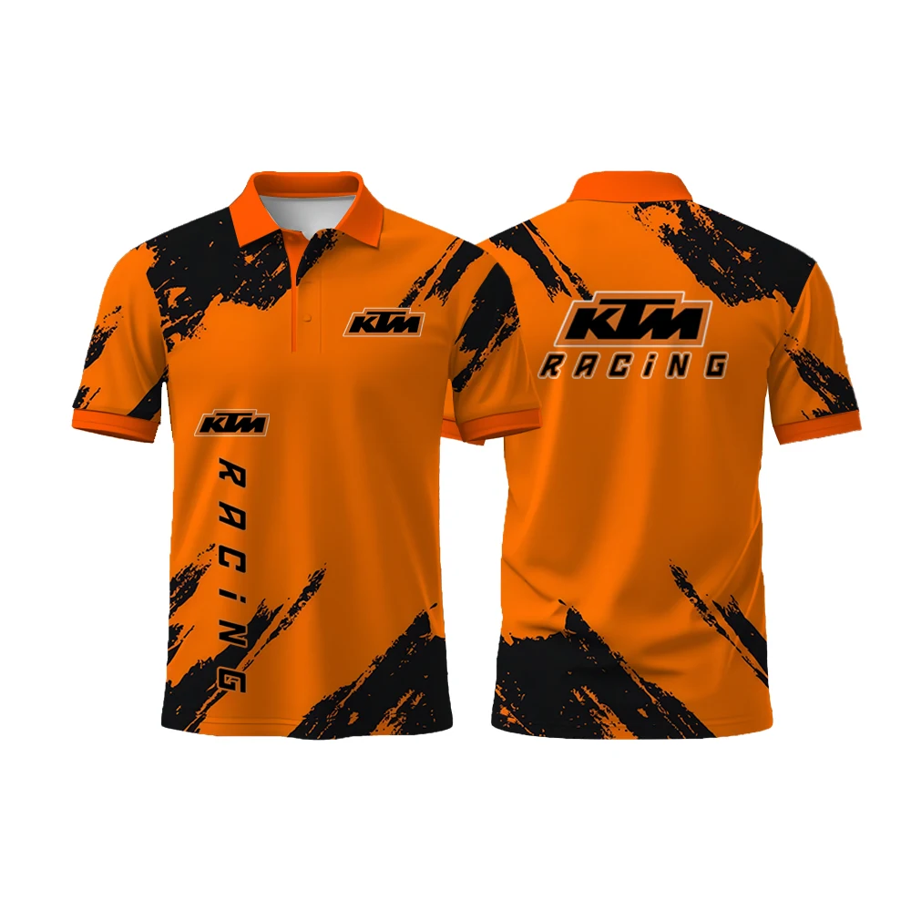 

New Style Fashion Comfortable Breathable Buttons Polo Shirt KTM Logo 3D Printed Motorcycle Riding Short Sleeved Sport Shirt