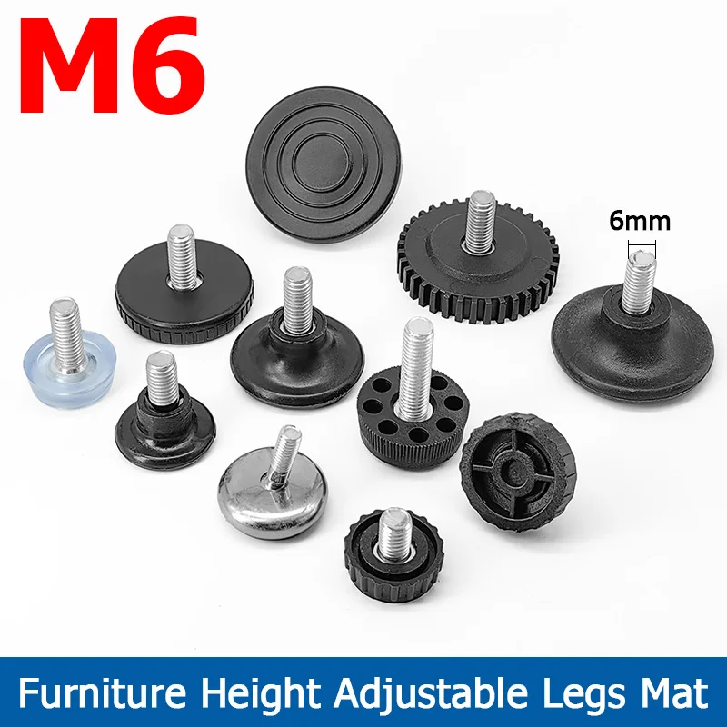 

1-10pcs M6 Height Adjustable Furniture Legs Mat Anti-Slip Table Cabinet Leg Pads Screw-in Base Sofa Chair Feet Floor Protector