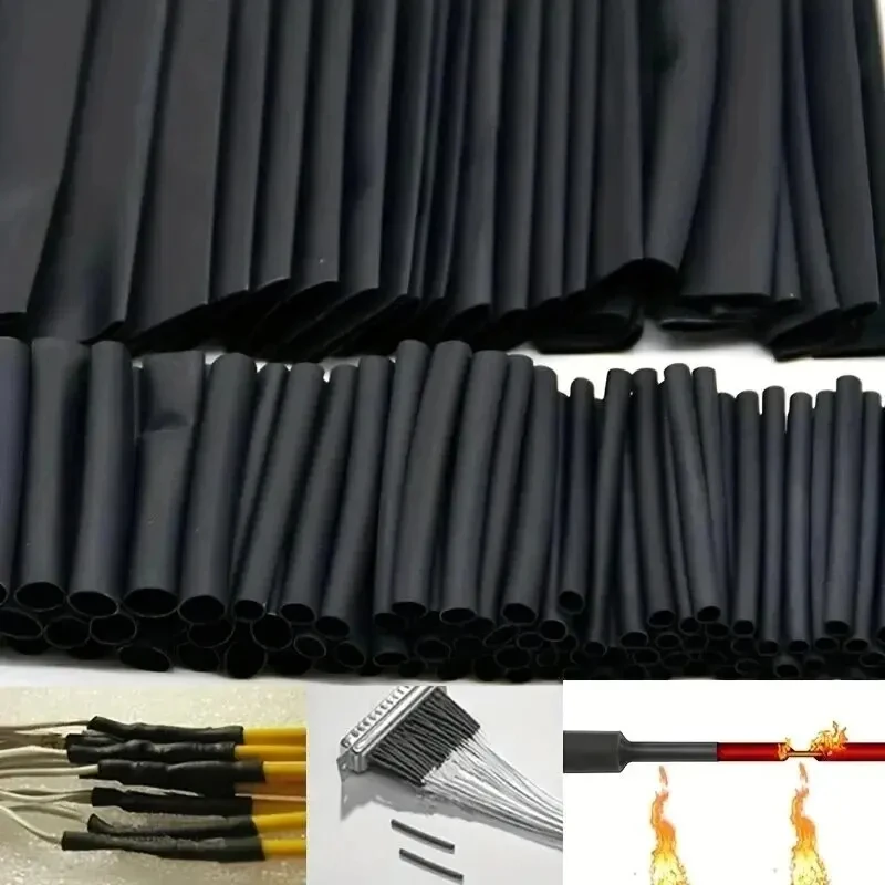 127Pcs/lot Black Heat Shrink Sleeving Set Thermoresistant Tube Shrink Wrapping Wire Cable Polyolefin Wrap Tubing