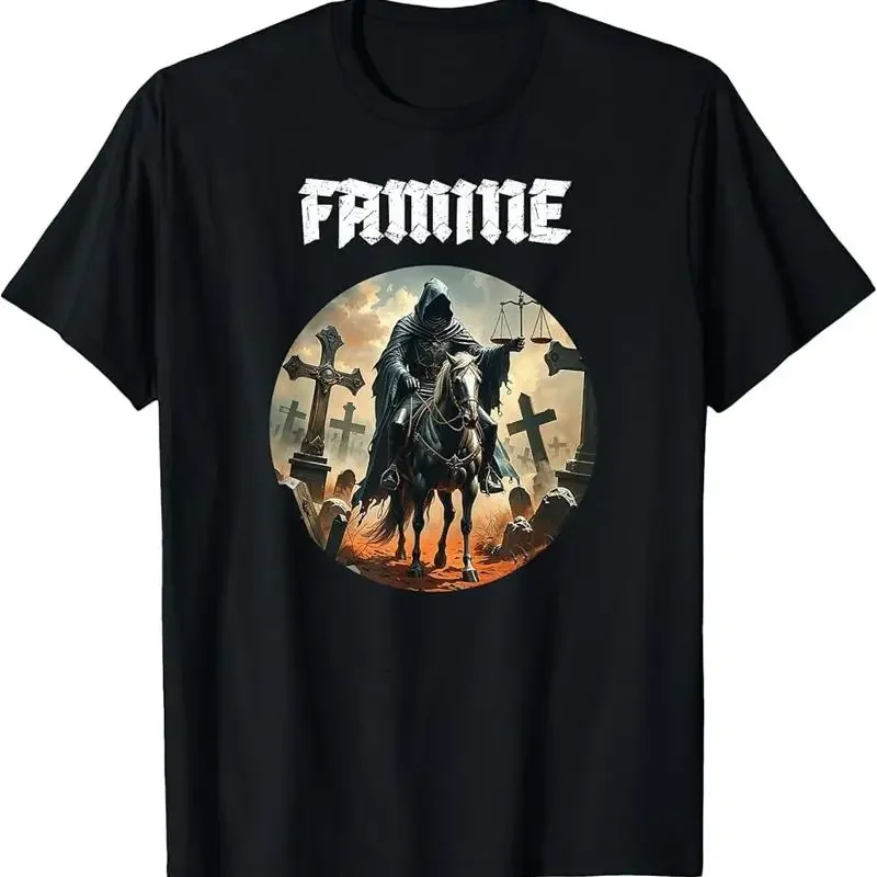 

Famine Horseman Revelation Graphic T Shirt Men Breathable Short Sleeve Tee