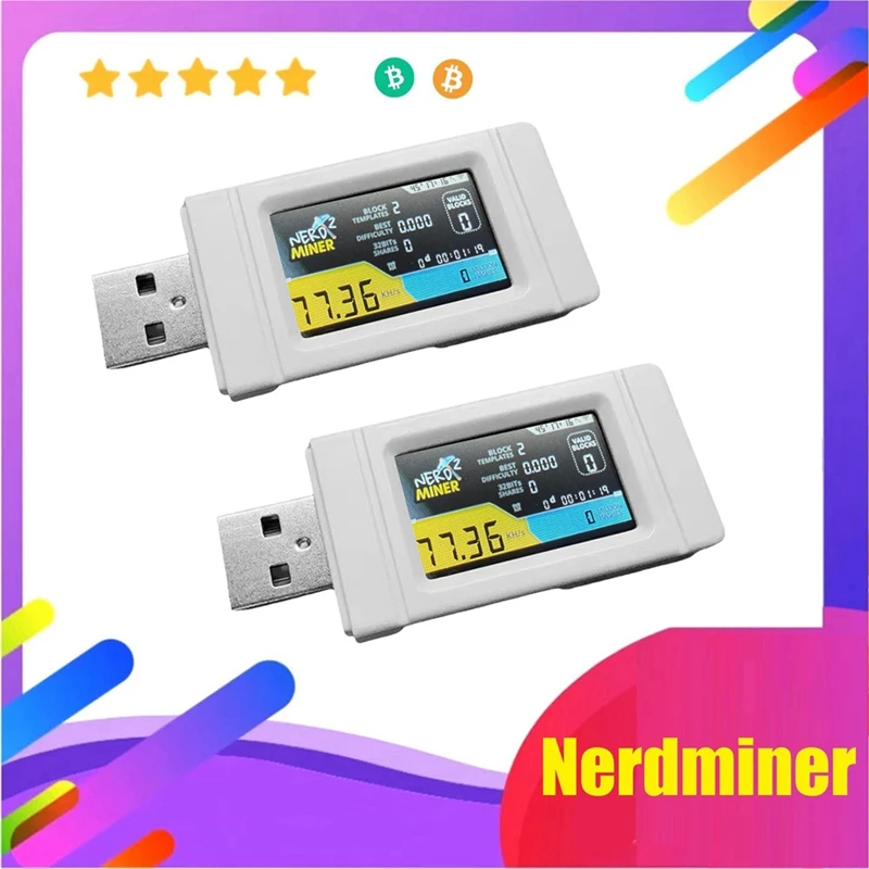 

2PCS Nerdminer USB Miner 77KH/S BTC Solo Lottery Mining Miner With Color Screen Mini Bitcoin BTC Miner Nerd Miner