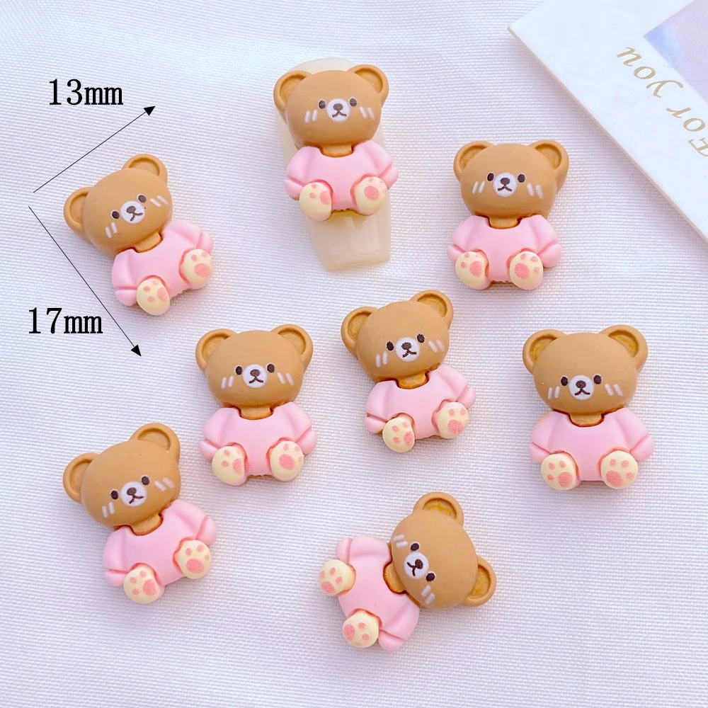 20Pcs New Cute Mini Resin 13*17mm Pink Bear Series Flatback Ornament Jewelry Making Manicure Hairwear Accessorie