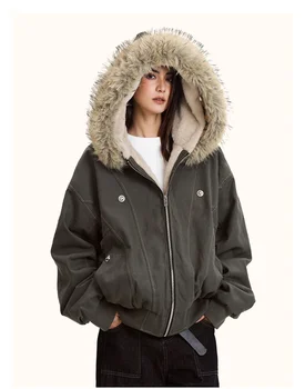 ZAROY Fur Collar Hooded Parkas Y2k Harajuku Thicken Padded Jackets Casual Zipper Gothic Women&Men Winter Coats Streetwear кур 2 ZAROY Fur Collar Hooded Parkas Y2k Harajuku Thicken Padded Jackets Casual Zipper Gothic Women&Men Winter Coats Streetwear кур 2