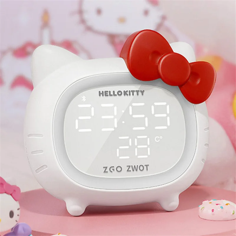 Sanrio Original Bluetooth Speaker Hello Kitty Bedroom Decoration Children Smart Alarm Clock Girl Led Night Light Fast Delivery