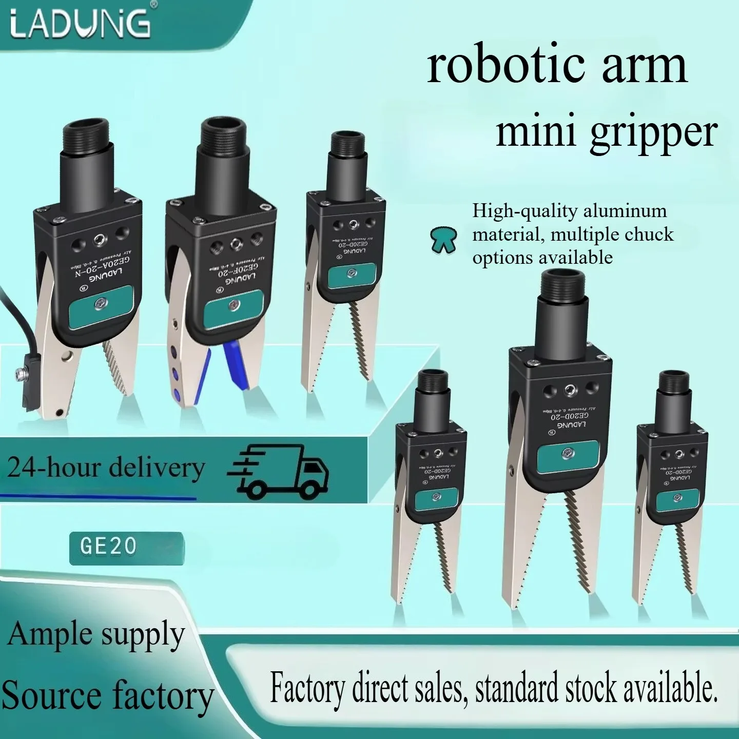 LADUNG Industry Pneumatic with Sensor Dual Jaw Air Clamp GE20B-20 Robotic End of Arm Tooling Fixture Mini Sprue Clamp Component