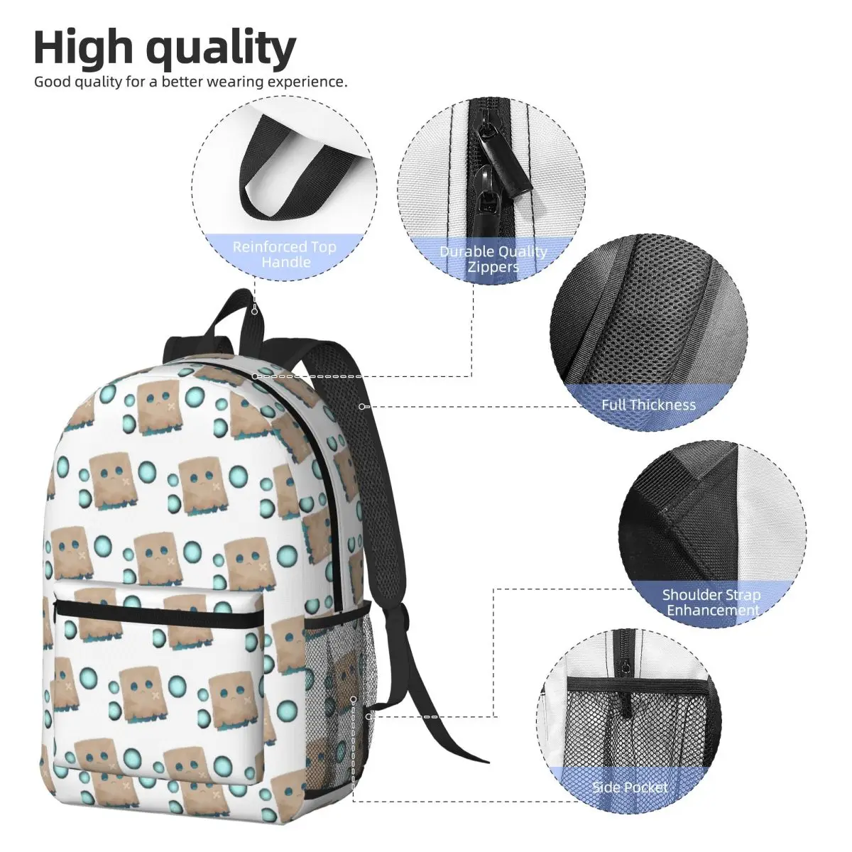 Nanashi Mumei - Nameless Friend Backpack Daypack Large Capacity Children BookBag School Bag Shoulder Bags for Men Women