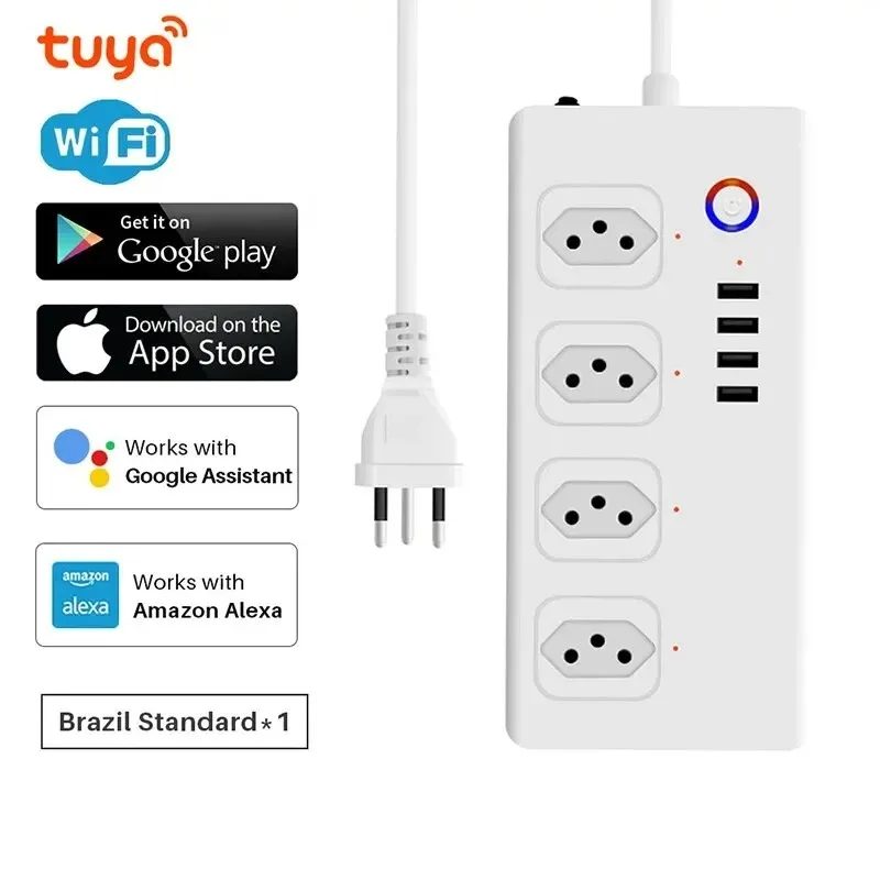 Multiprise WiFi Smart Socket, multiprise avec 4 prises, 4 ports USB, compatible avec Alexa Google Home, Tuya Smart Launches Life