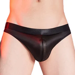 Sexy Männer u Ausbuchtung Beutel Slips Öl glänzend glänzende Riemen Höschen Patchwork glatte atmungsaktive Unterwäsche elastische Unterhose Dessous