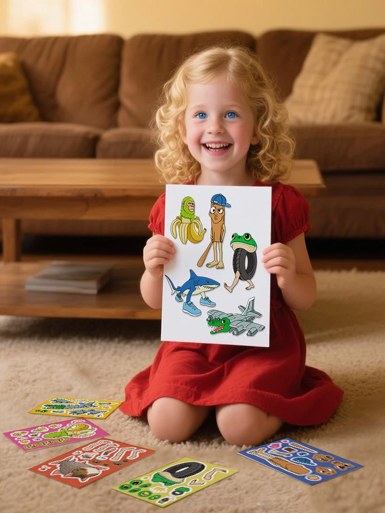 8 feuilles Tralalero Tralala autocollants cerveau italien autocollants enfants bricolage faire un visage Puzzle drôle assembler autocollant de Puzzle