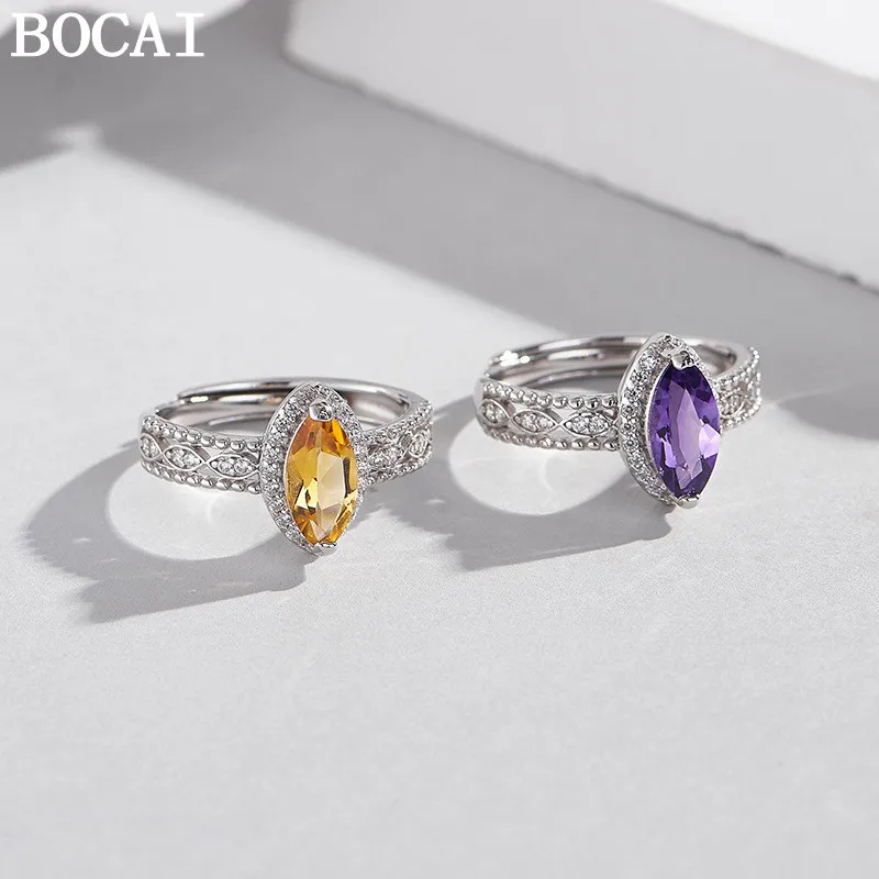 

BOCAI S925 Sterling Silver Jewelry Fashionable And Luxurious Geometric Natural Crystal Engagement Ring Women's Selected Gif