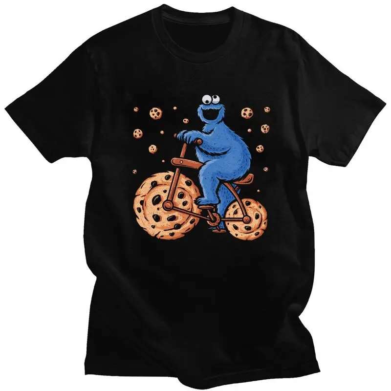 Custom Men\'s Cookie Exercise-Funny Monster Bike T Shirt Short Sleeve Cotton Tshirt Novelty T-shirt Casual Tees Oversized Apparel