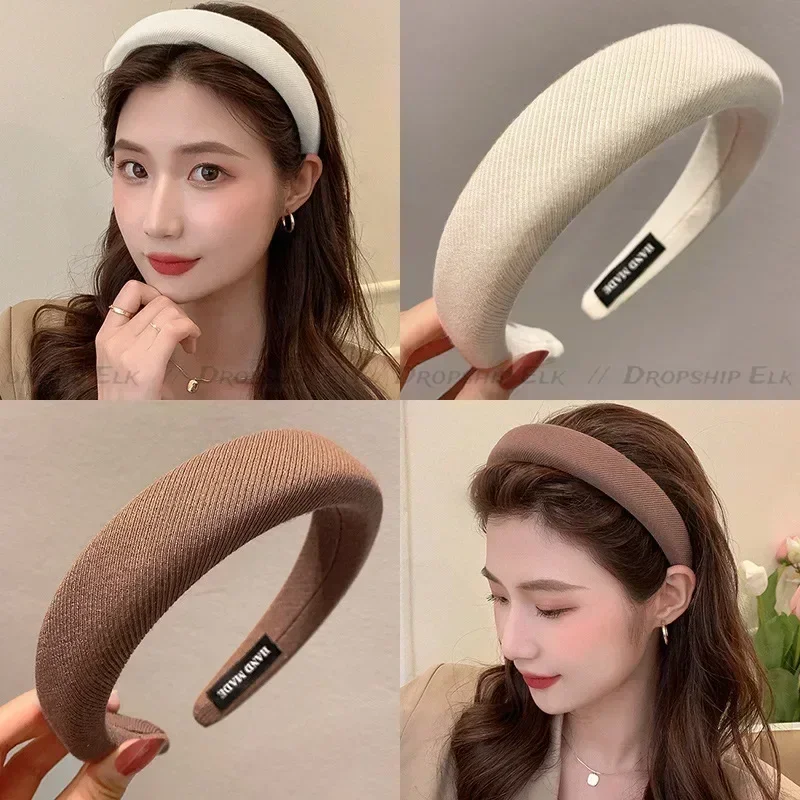 SolidเบาะHeadbandsผู้หญิงกว้างBezel Hairbandsหนากํามะหยี่ผมHoopสาวฟองน้ําลื่นHairbandแฟชั่นอุปกรณ์เสริมผม