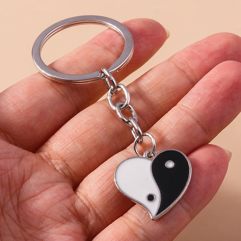 Cute Tai Chi Love Heart Keychain for Women Men Car Key Handbag Pendants Keyrings DIY Handmade Jewelry Accessories