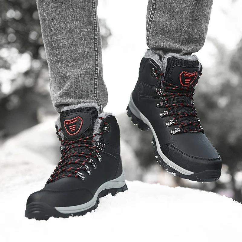 Outdoor Non-slip Man Snow Boots 2024 Thickened Warm Men Casual Shoes Winter Hiking Shoes Plus Velvet Large Size Waterproof Boots