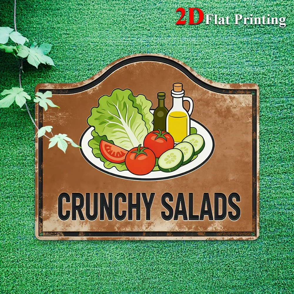 2D Flat, 1pc Vintage Salad Sign Wall Decor - Rustic Metal Art Suitable For Kitchen, Cafe, Dining Room With Lettuce, Tomatoes