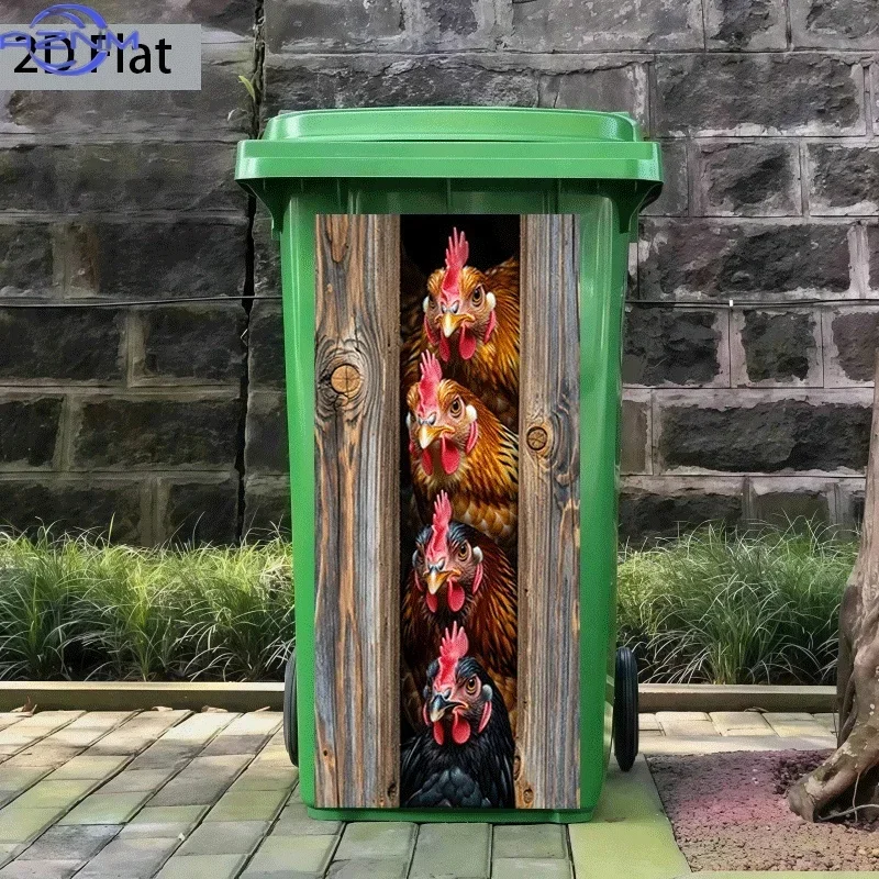 1pc of 2D Pattern Printed Sticker for Kitchen Trash Bins, Measuring X Cm, Featuring a Theme of Chickens Peeking Outside. I