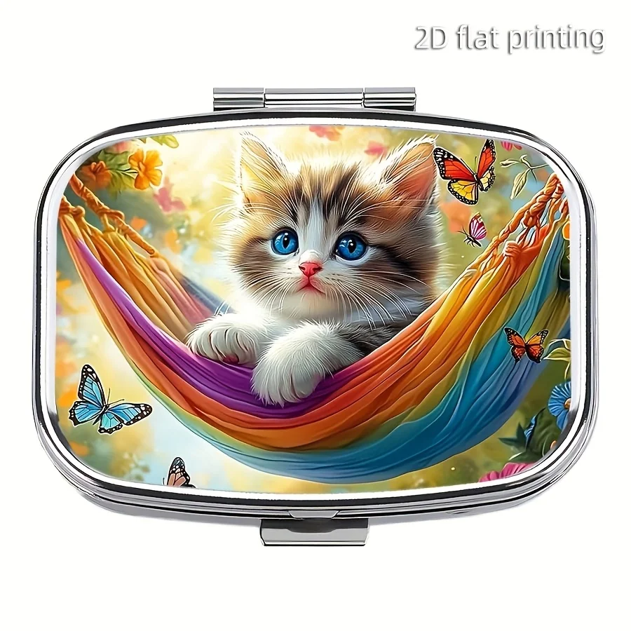 A Cute Little Cat-Shaped Pill Box, Portable Pill Case with Dual Compartment Wallet-Style Pockets, Convenient for Travel — Practical and Stylish