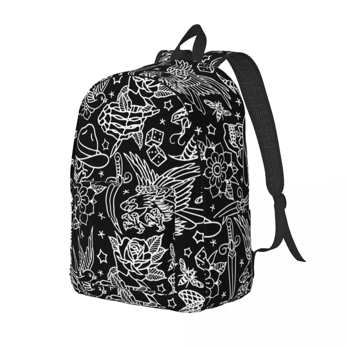 American Traditional Tattoo Flash Print Student Backpack School Bag Hiking Travel Daypack for Men Women Bookbag Shoulder Bags