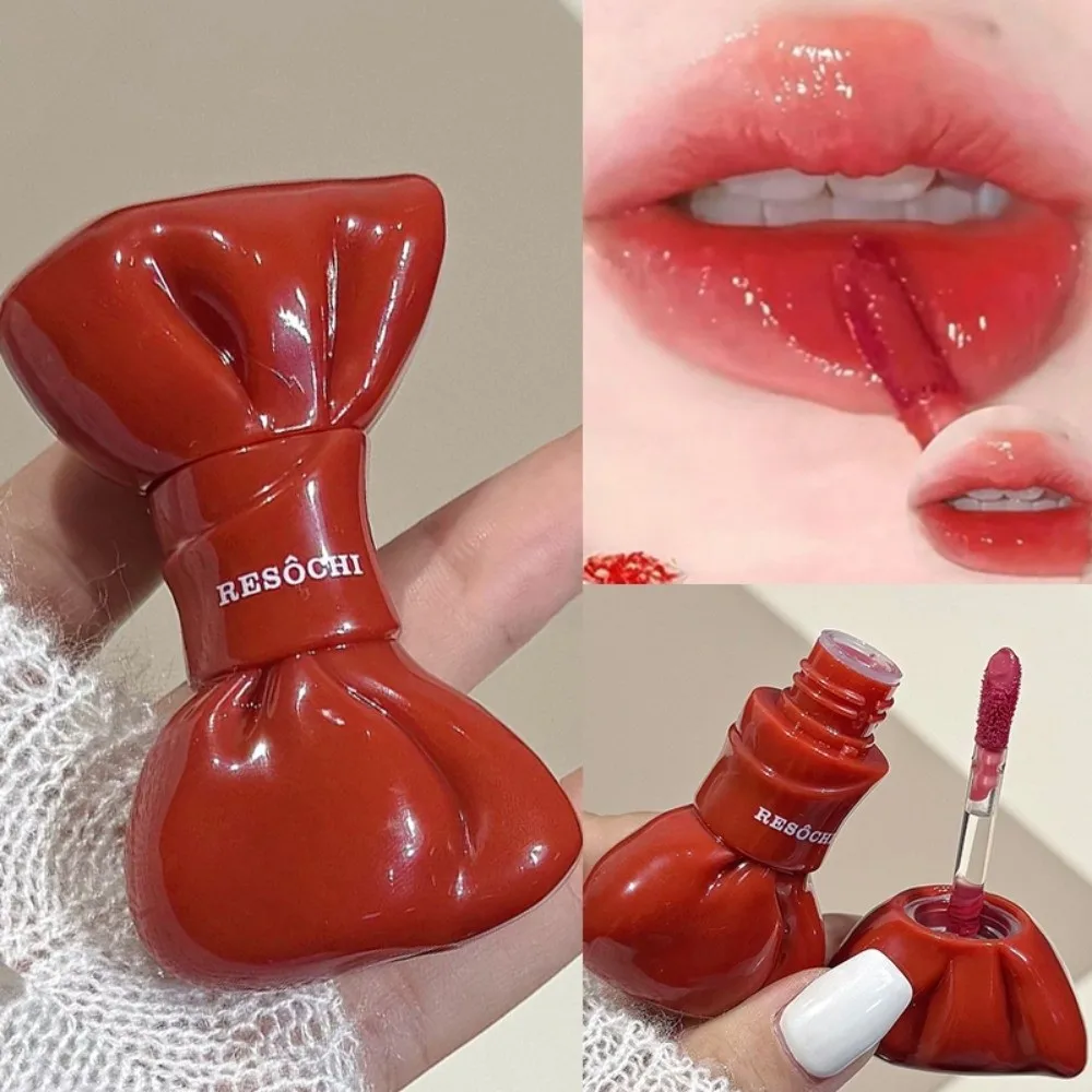 Bow Tube Jelly Mirror Lip Gloss Moisturizing Long Lasting Bowknot Lip Tint Non Sticky Watery Texture Liquid Lipstick Cosmetic