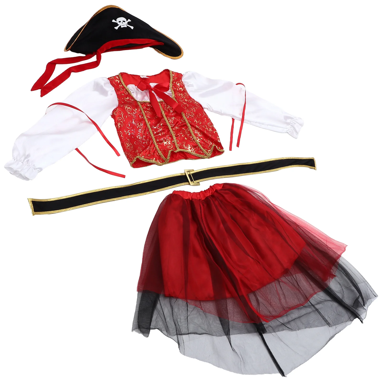 

4Pcs Kids Pirate Costume Classic Dress Skirt Hat Belt Halloween Cosplay Performance Outfit Kids Pirate Costume