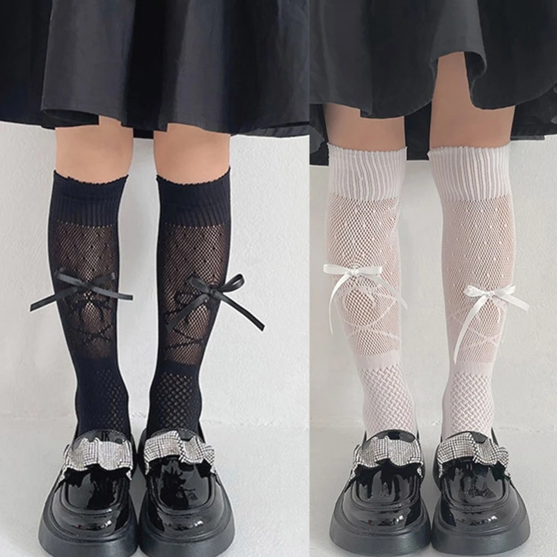 1-13 Girls Lace Trim Satin Bow Thigh High Socks Lolita Over Knee Long Socks Halloween Costumes Breathable &Comfortable P31B