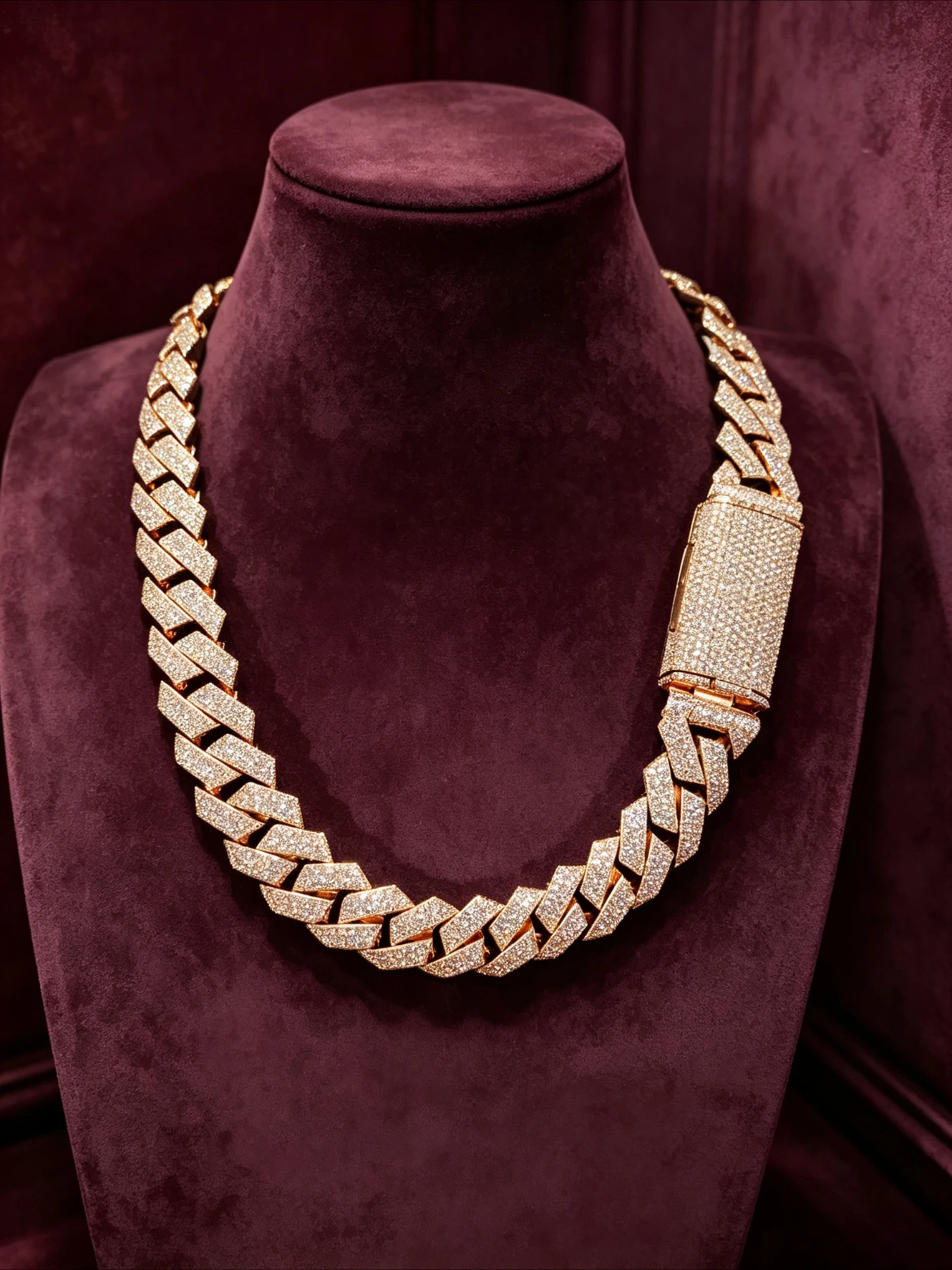 Luxury iced Cuban chain full of diamonds, heavy industry creates three-dimensional texture, 20mm4 rows of large aura models,