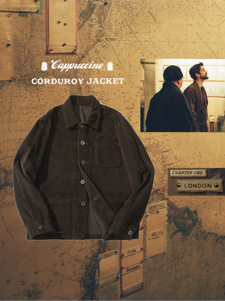 

American Retro Brown Heavyweight Corduroy Tee ket Workwear Jaet London next Station Stand Fit Long Sve Coat