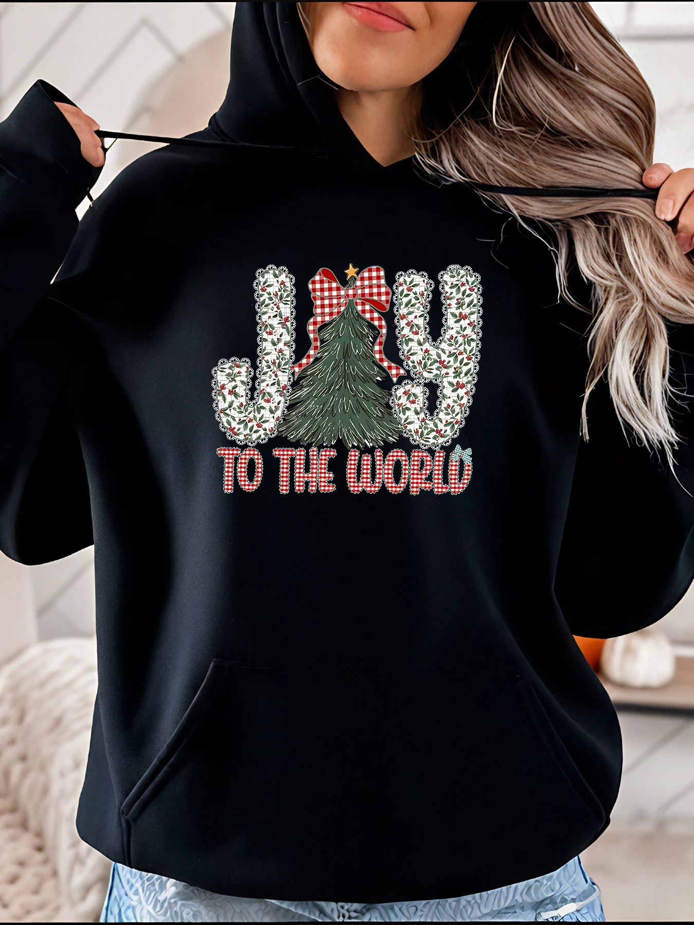 

Рождественская толстовка с принтом «Радость в мир», женская праздничная толстовка, повседневная зимняя верхняя одежда для женщин