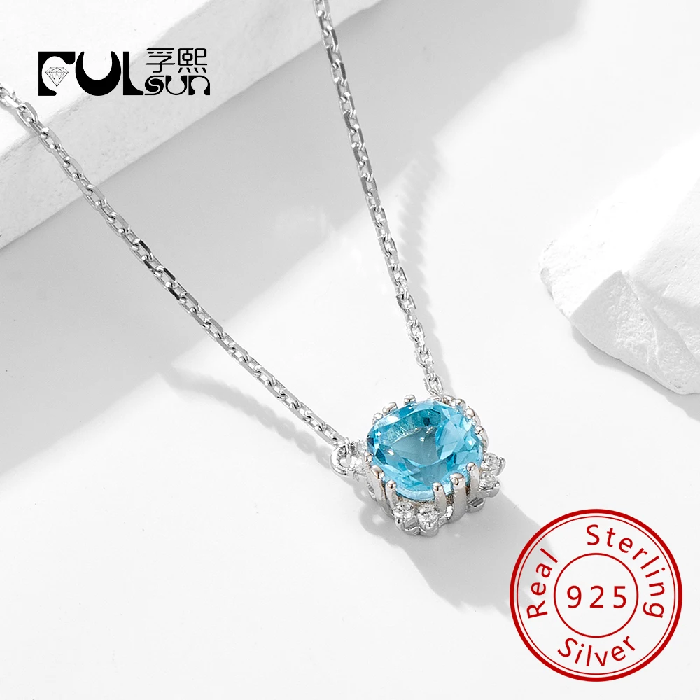 

Original Design Topaz Blue Geometric Charm Choker for Women Fine Necklace 925 Sterling Silver Jewelry