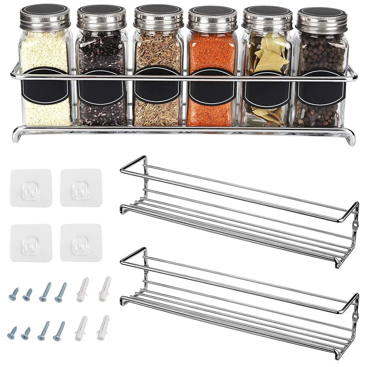 

2PCS Spice Storage Rack Single-Tier Wall-Mount Spice Seasoning Hanging Rack Shelf Organizer for Home Restaurant Kitchen Supplies