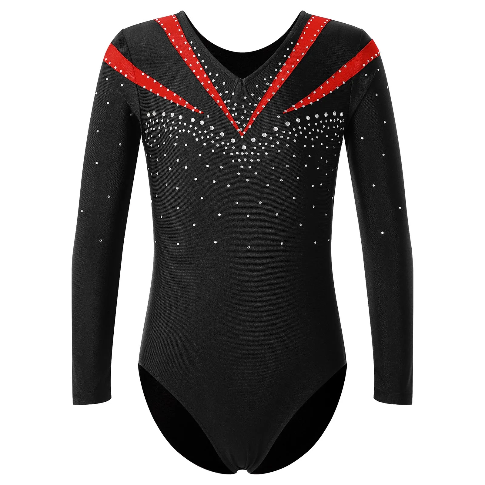 

Kids Girls Rhinestone Shiny Long Sleeve Gymnastic Leotard Ballet Dance Figure Ice Skating One Piece Unitard Bodysuit Jumpsuit