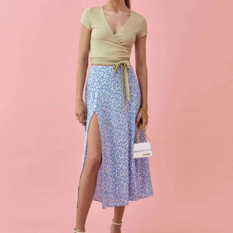 Mode Sommer Leoparden rock Frauen hohe Taille Split Midi Rock elegante Damen Abend Party Club Streetwear koreanische Kleidung