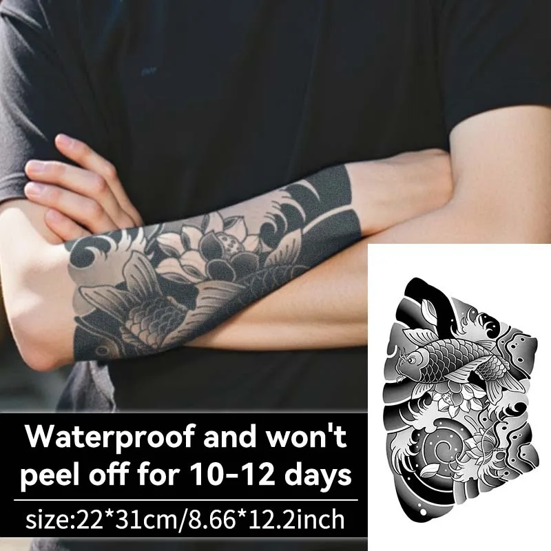 

Кои карп спрей травяной сок татуировки наклейки водостойкий прочный цветок рука полупостоянное искусство поддельные татуировки временная татуировка для мужчин