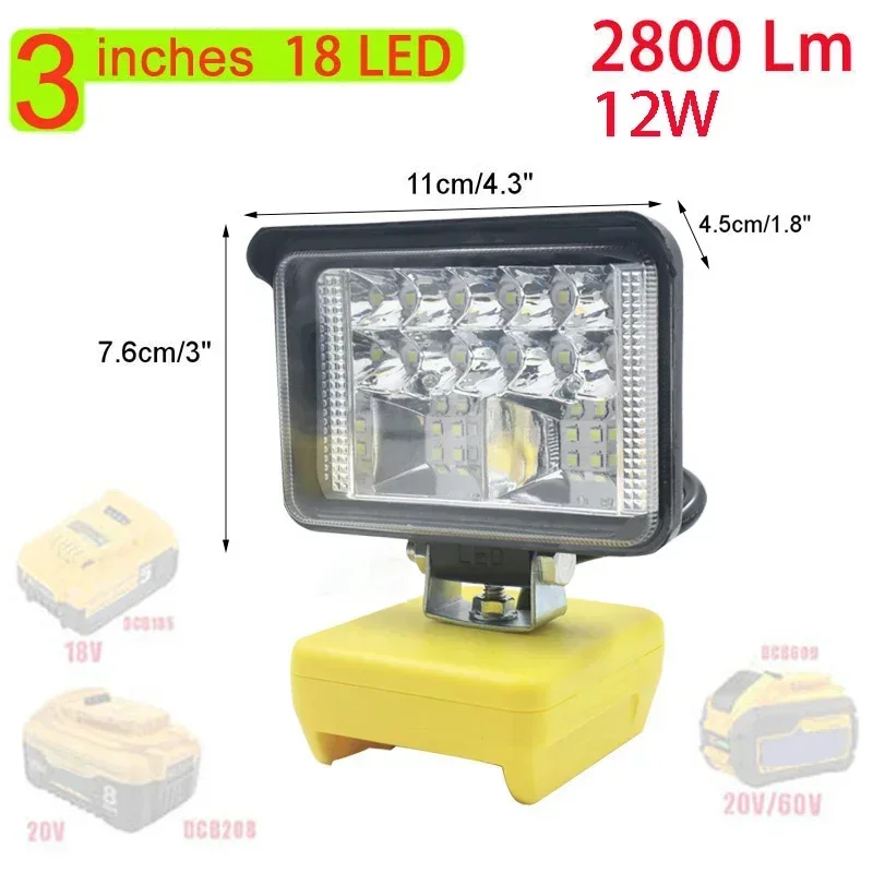 Car LED Working Lights Lamp Flashlights Electric Torch Spotlight For Dewalt 18V 20V 60V Li-ion Battery DCB183 DCB206 DCB609