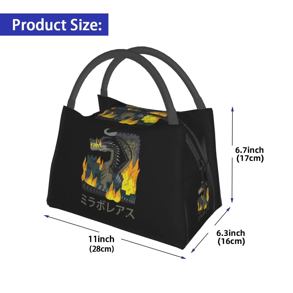 Monster Hunter World Iceborne Nargacuga Kanji Icon Insulated Lunch Bag for Women Bento Storage Food Boxes Leakproof Container