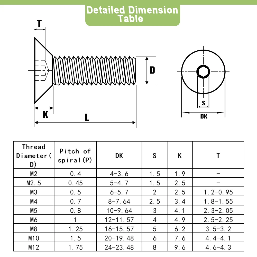 M3 M4 M5 M6 M8 304 Stainless Steel Hex Screw Countersunk/Round Head/CupHead Hexagonal Bolt Length 25mm-100mm Allen Socket Screw