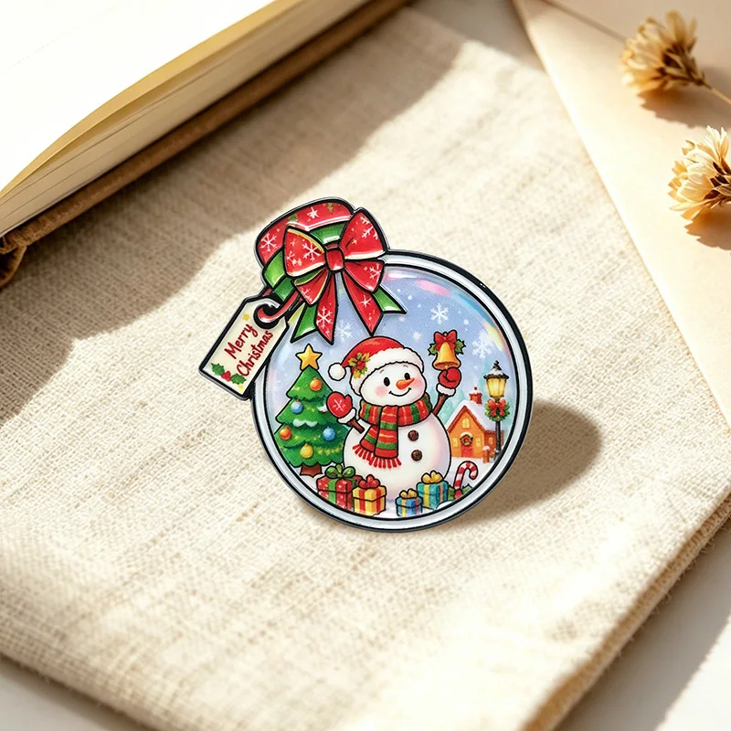 Christmas Snow Globe Pins 4-style Enamel Metal Santa Snowman Xmas Tree New Year Brooch Pin On Bags Clothes Lapel Badge Gifts