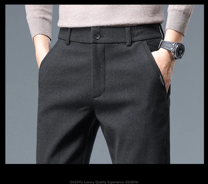 MINGYU Marken-Herrenhose für Herbst und Winter, Business-Mode, Stretch, Slim Fit, Dicke Baumwolle, Bambusfaser, Koreanischer Stil, Graue Freizeithose für Männer – Detail 9