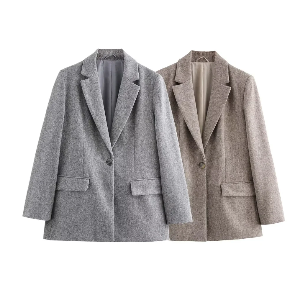 

ZARF2024 autumn new women's wear advanced leisure temperament fashion simple blended twill suit jacket