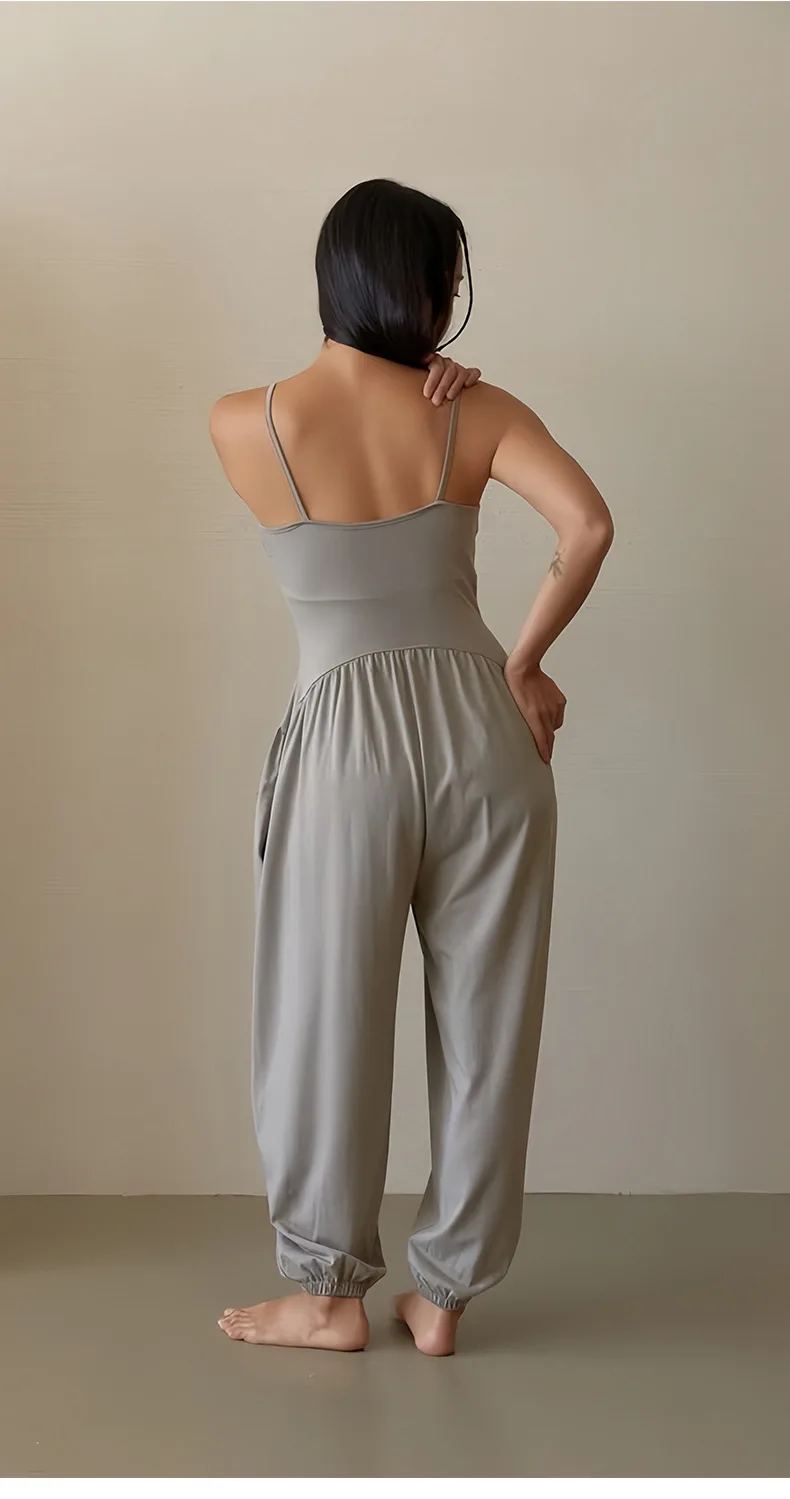 

Naked Sensation Yoga Suit Women's Bodysuit with Lantern Pants Slim Fit Strap Design Contain Chest Pad Yoga Ensemble