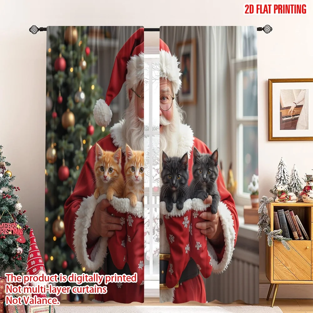 

2pcs 2D flat printing Merry Christmas Drapes Santa Kittens Christmas Stockings Fabric Without Electricity Birthday Party Use for