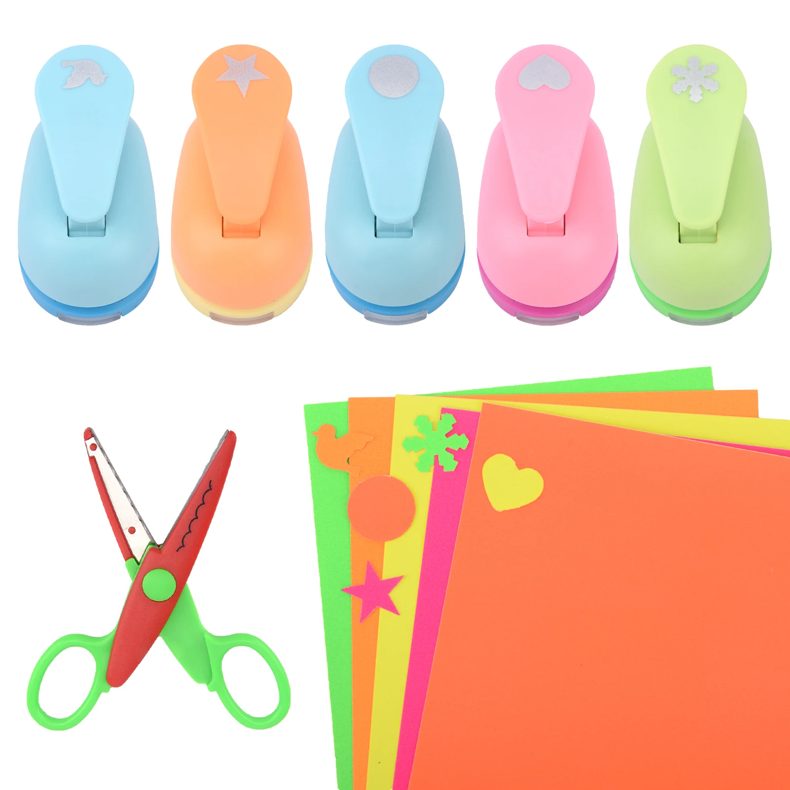 Paper Craft Hole Punch Set para Crianças, Card Making, Nail Decor, Artwork, Scrapbook, Snow Pigeon, Colorido Star Circle, Photo Album, 5pcs