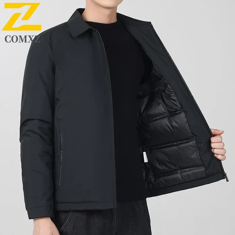 COMXZ Autumn Winter Men 90% White Duck Down Down Jacket Short Baseball Collar Fashion Casual Thermal waterproof windproof Coat
