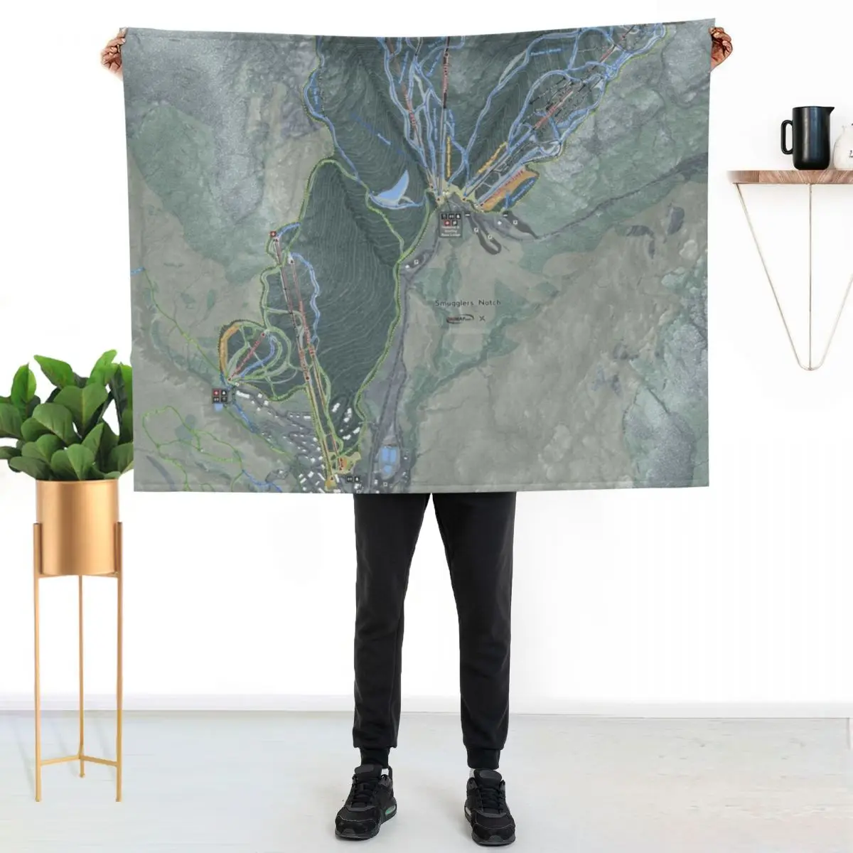 Smugglers' Notch Resort Trail Map Throw Blanket couch cozy soft plush fuzzy picnic outdoor blanket
